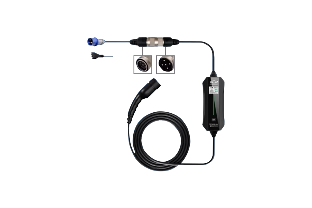 Um carregador portatil para tomadas residencias e industriais acompanha a Captiva EV 2026